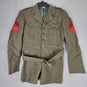 USMC VTG 60s Marine Corps 100% Wool Serge Alpha Dress Jacket Uniform Mens 36S